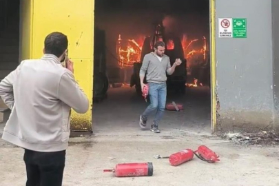 Bursa'da cam imalathanesinde panik anları! Alev alev yandı