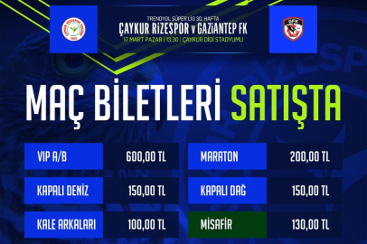 Çaykur Rizespor - Gaziantep FK maçının biletleri satışa çıktı