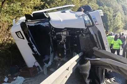 Bursa'da kontrolden çıkan TIR devrildi: 1 yaralı