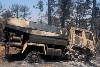 Bursa'daki yangında bir kamyon alevlerin arasında kalarak kullanılamaz hale geldi