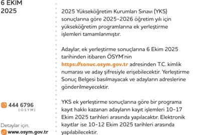 2025 YKS ek yerleştirme sonuçları açıklandı