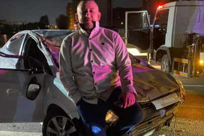 Bursa'da  kazadan yara almadan kurtuldum pozu