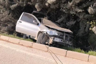 Bursa'da kontrolden çıkan otomobil ağaçlık alana uçtu