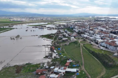 Bursa'da sular altında kalan araziler havadan görüntülendi