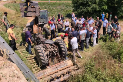 Bursa'da kontrolden çıkan traktör köprüden uçtu
