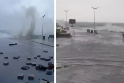 Bursa'da sağanak yağışlar deniz ve karayı birleştirdi