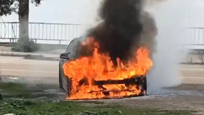 Park halindeki lüks otomobil alev alev yandı