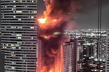 İnşaat halindeki 33 katlı binayı alevler sardı